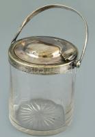 Angol ezüstözött lekvártartó üveg aljjal kopott, jelzett. m: 15 cm
