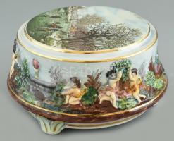 Capodimonte mini posztamens, matricás porcelán, kopott, jelzett. 18x10cm