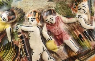 Capodimonte leveses tál, kézzel festettporcelán, kopott, csorbákkal, jelzett. m: 25cm