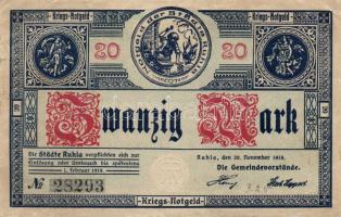 Német Birodalom/Weimari Köztársaság/Ruhla 1918.11.20. 20M hátlapi felirat nélkül T:II+ Csak egyszer hajtva, törve nem!