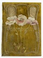 Szecessziós hímzett bársony virágos mappa, viseletes állapotban. 36x26cm