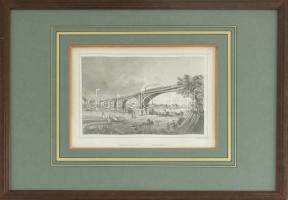 cca 1864 Ludwig Rohbock (1820-1883) - J. Riegel: Szegedin-Szeged. A képen vasúti híddal. Papír, acélmetszet, jelzett a metszeten, üvegezett keretben 13x17 cm
