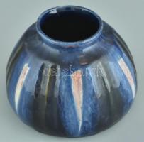 Retró kerámia váza, színes mázakkal festett kerámia, jelzett, jelzett, kopott, m: 12 cm