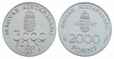 1997. 2000Ft Ag Integráció az EU-ba-EURO I + 1999. 3000Ft Ag Integráció az EU-ba - EURO III a kettő együtt együtt közös dísztokban, tanúsítványokkal T:PP