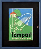 Irsai István (1896-1968): Lampart önfűtőkád reklám kisplakát, ofszet, papírr. Jobb felső sarkában sérült. 22x16 cm. Fa keretben.