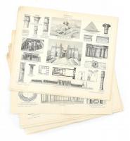 Építészet 12 db metszet a Meyers lexikonból. Kétoldalasak 31x24 cm