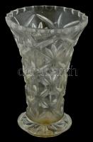 Kristály váza, csiszolt, kopott, m: 21 cm