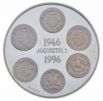 1996. "50 éves a Forint / 1946. augusztus 1. - 1996" Ag emlékérem (31,42g/0.999/42,5mm) T:...