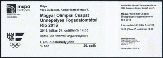 2016 Magyar Olimpiai Bizottság olimpikonok fogadalomtételere szóló meghívó, az eskü szövegének két kitöltetlen példányával