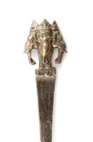 12 db mokkás kanál, távol-keleti motívumokkal díszítve, karton dobozban, ezüstözött alpakka, jelzett...