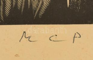 Molnár C. Pál (1894-1981): Itáliai város. Fametszet, papír, utólagos jelzéssel, üvegezett fa keretbe...