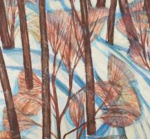 Batári László (1920-1997): Nyírségi táj. Olaj, farost. Jelzett. Hátoldalán Képcsarnok Vállalat címké...