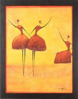 Olvashatatlan jelzéssel: Táncosok. Olaj, karton. Dekoratív fa keretben, 60×50 cm