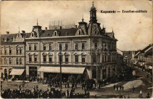 1916 Kaposvár, Erzsébet szálloda, piac, Földes Mór üzlete (EK)