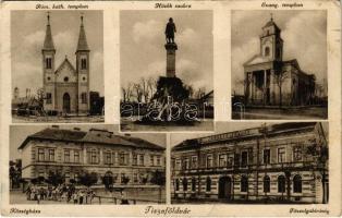 Tiszaföldvár, Római katolikus és evangélikus templom, Hősök szobra, községháza, főszolgabíróság (Rb)