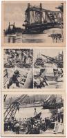 1945 Budapest, felrobbantott Ferenc József híd és az újjáépítése munkálatok, a kész Szabadság híd, G...
