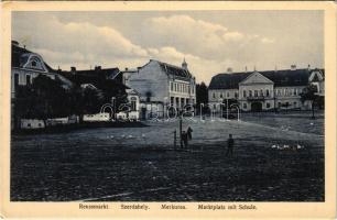 Szerdahely, Miercurea Sibiului, Merkurea, Reussmarkt; Piac tér és iskola / Marktplatz mit Schule / market square and school