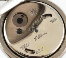 Ébresztős zsebóra, jelzés nélkül, működő szerkezettel, szép számlappal, tokkal. d: 50 mm