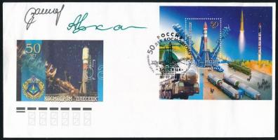 Sergei Zalyotin (1962-), Alekszandr Kaleri (1956- ) orosz űrhajósok aláírásai FDC-n / Russian astronauts autograph signatures