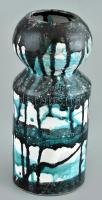 F. Delyné jelzéssel: retró váza, színes mázakkal festett kerámia, hibátlan, m: 20,5 cm