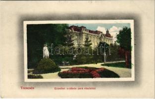 1913 Trencsén, Trencín; Erzsébet szálloda park részlettel. Szold E. kiadása / hotel, park