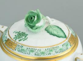 Herendi zöld Apponyi mintás mokkás készlet. 6 személyes. Kézzel festett, jelzett, sérült (1 alj csor...