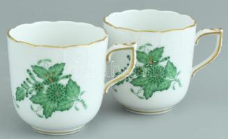 Herendi zöld Apponyi mintás mokkás készlet. 6 személyes. Kézzel festett, jelzett, sérült (1 alj csor...