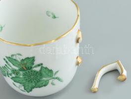 Herendi zöld Apponyi mintás mokkás készlet. 6 személyes. Kézzel festett, jelzett, sérült (1 alj csor...