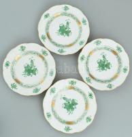 Herendi zöld Apponyi mintás csemegés tányér 4db . Kézzel festett, jelzett, kopott. d: 12cm