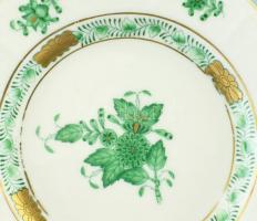 Herendi zöld Apponyi mintás csemegés tányér 4db . Kézzel festett, jelzett, kopott. d: 12cm