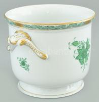 Herendi zöld Apponyi mintás kaspó. Kézzel festett, jelzett, kopásnyomokkal. 18x12cm