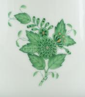 Herendi zöld Apponyi mintás kaspó. Kézzel festett, jelzett, kopásnyomokkal. 18x12cm