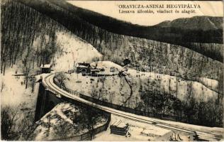 1912 Oravica-Anina, Oravita-Anina; Hegyipálya Lissavai vasútállomással, viadukt és alagút télen / Lisava mountain railway station, railway line, viaduct, tunnel, winter (EB)