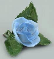 Herendi porcelán kék rózsa. Kézzel festett, jelzett, kopásnyomokkal. 9x6 cm