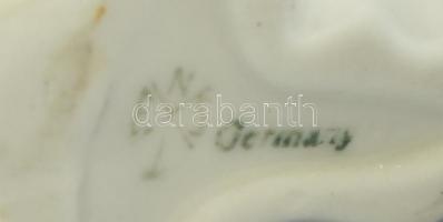 Ens porcelán rózsa, kézzel festett, jelzett, ragasztott, 6x7x5 cm