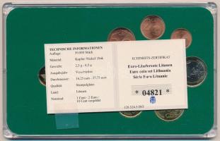 Litvánia 2015. 1c-2E (8xklf) forgalmi szett + 1998. 10c aranyozott érme műanyag tokban T:1,1-  Lithuania 2015. 1 Cent - 2 Euro (8xdiff) coin set + 1998. 10 Centu gilt coin in plastic case C:UNC,AU