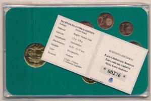 Andorra 2014. 1c-2E (8xklf) forgalmi szett + 2002. 10c aranyozott érme műanyag tokban T:1,1-  Andorra 2014. 1 Cent - 2 Euro (8xdiff) coin set + 2002. 10 Centim gilt coin in plastic case C:UNC,AU