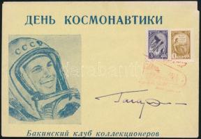 Jurij Alekszejevics Gagarin (1934-1968) szovjet űrhajós autográf aláírása borítékon alkalmi bélyegzéssel. Megíratlan / Autograph signature of Yuriy Alekseyevich Gagarin (1934-1968) Soviet astronaut on cover with special cancellation