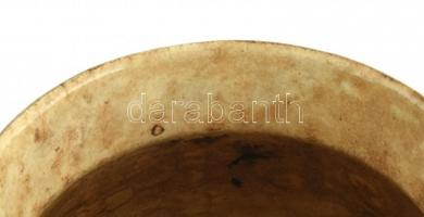 Zsolnay rózsaszín füles edény, jelzés nélkül, mázas porcelánfajansz, apró kopásnyomokkal, mázrepedés...