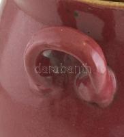 Zsolnay rózsaszín füles edény, jelzés nélkül, mázas porcelánfajansz, apró kopásnyomokkal, mázrepedés...