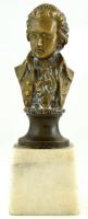 Wolfgang Amadeus Mozart büszt, bronz, márvány talpon, sérült. m: 20cm