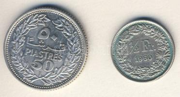 Libanon 1952. 50P Ag T:2/3 + Svájc 1960. 1/2Fr Ag T:3 kis ph.