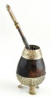Hasis pipa tartóval, jelzett, kopott, fém, h: 19 cm