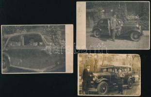 cca 1930-1950 3 db autó fotó, vegyes állapotban