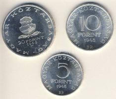 1948. 5Ft+10Ft+20Ft Ag "Petőfi, Széchenyi, Táncsics-Szabadságharc" sor T:2,2+