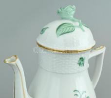 Herendi zöld virágmintás, kosaras nyomott mintás mokkás készlet, kézzel festett porcelán, 1 db alj h...