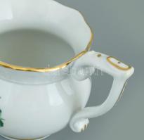 Herendi zöld virágmintás, kosaras nyomott mintás mokkás készlet, kézzel festett porcelán, 1 db alj h...