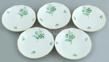 Herendi zöld virágmintás, kosaras nyomott mintás mokkás készlet, kézzel festett porcelán, 1 db alj h...