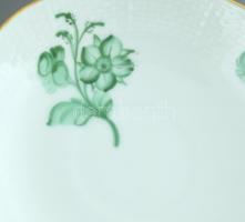 Herendi zöld virágmintás, kosaras nyomott mintás mokkás készlet, kézzel festett porcelán, 1 db alj h...
