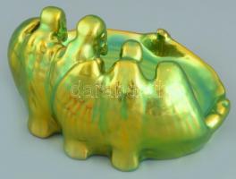 Zsolnay eozin mázas keselyűs tál, jelzett, kopásnyomokkal, alján hajszálrepedéssel, 16,5×10,5 cm